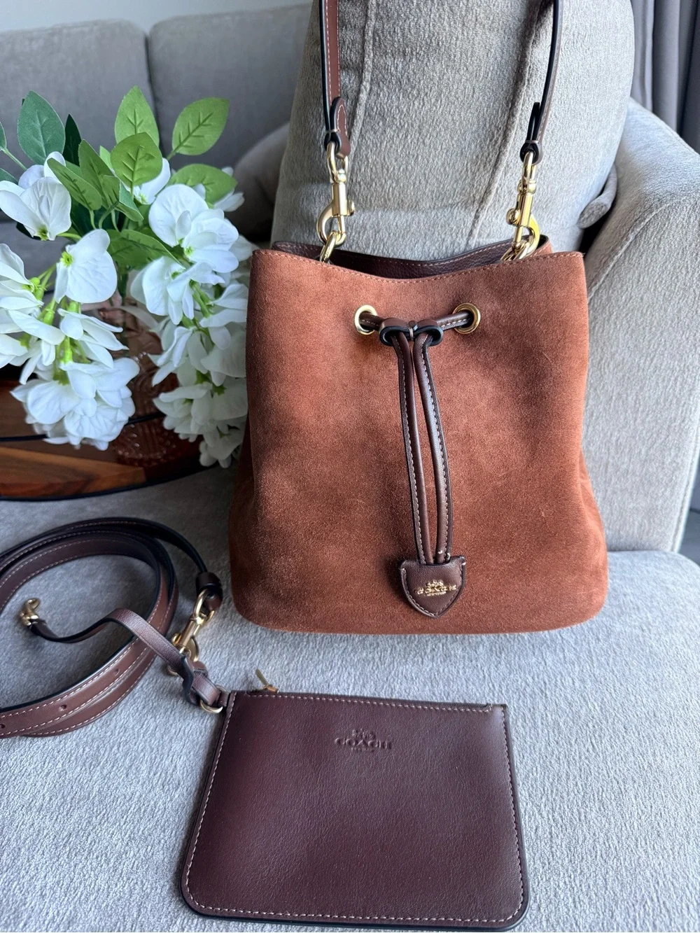 Coach Rowan Brown Suede Bucket Bag NWT